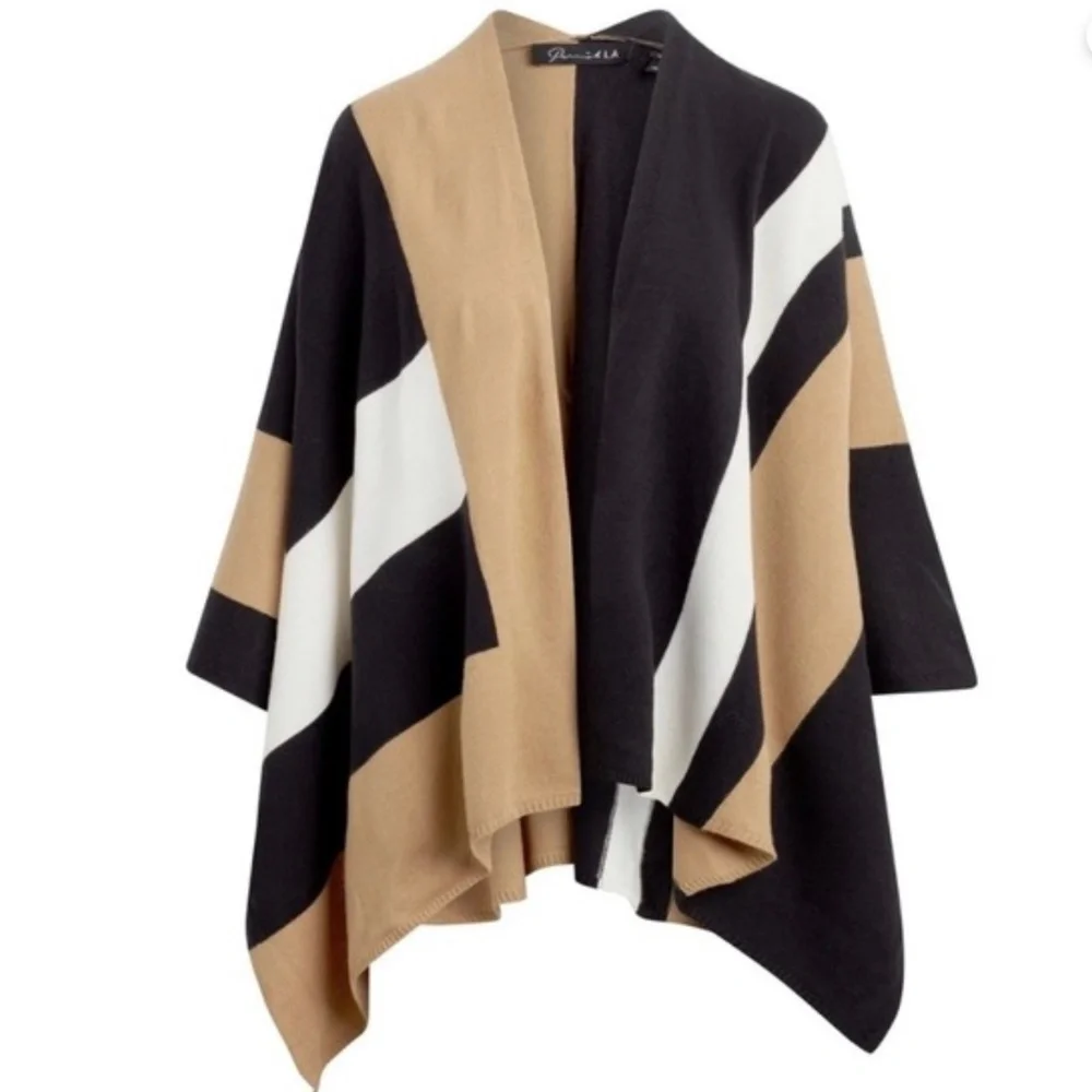 NWT ParrishLA Stevie Poncho Black Camel White 🍂 perfect for fall